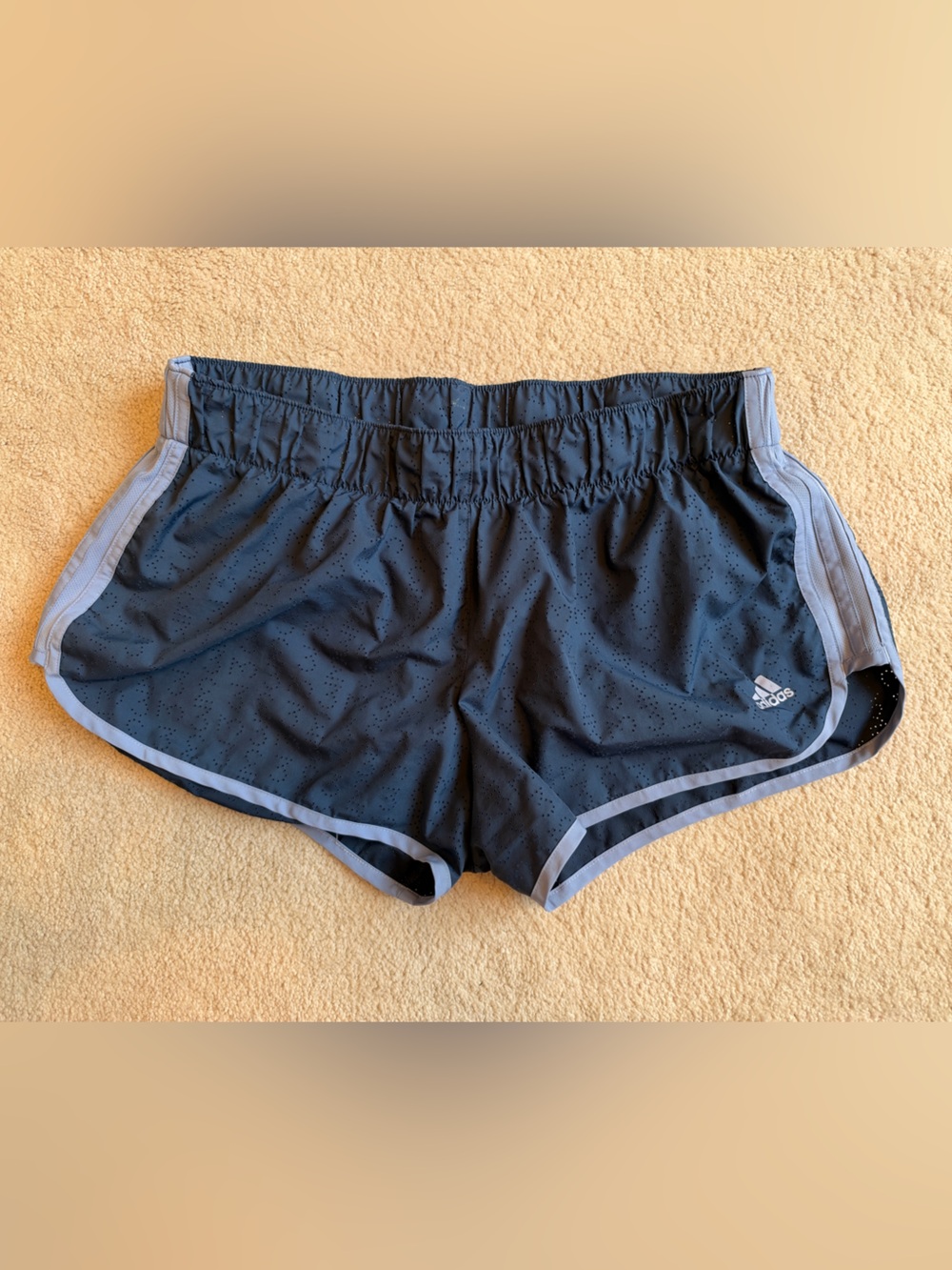 adidas Women 3in Navy Athletic Running Shorts with Light Blue Trim
